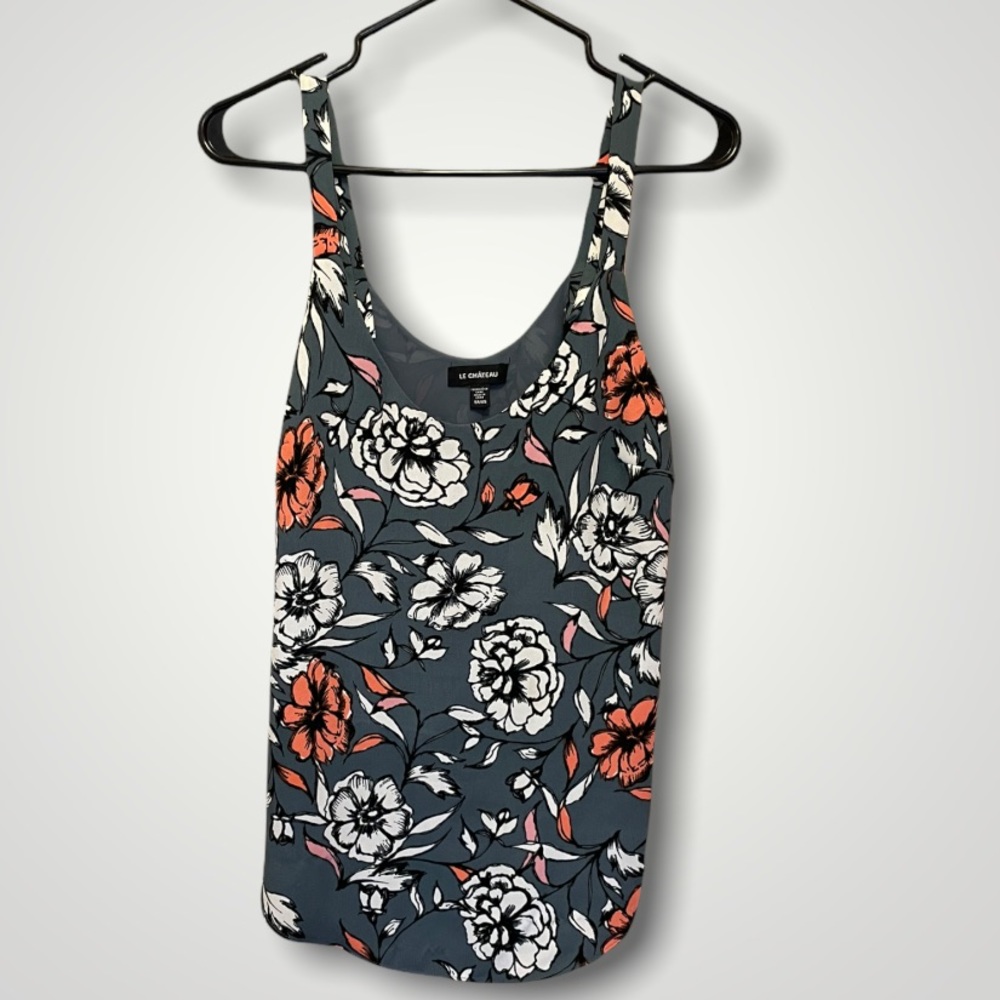 Le Chateau Dressy Grey Tank with Vibrant Flowers